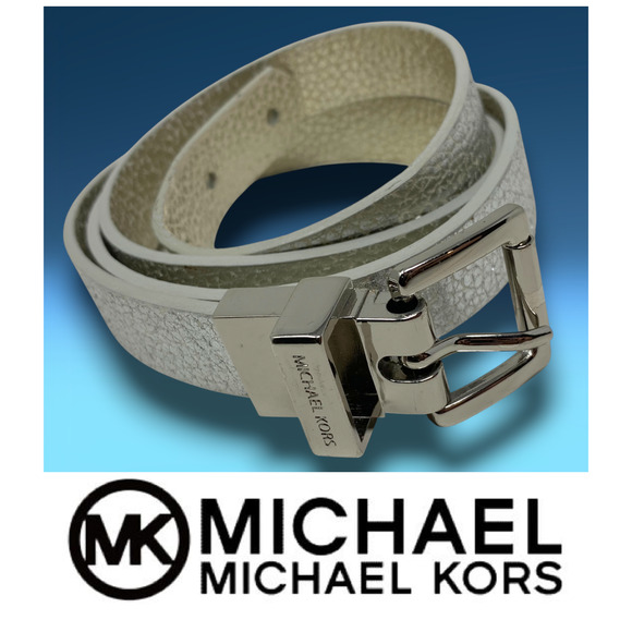 Vintage Michael Kors Women's Sz L Metallic Vegan Leather Reversible Skinny Belt - Picture 1 of 5